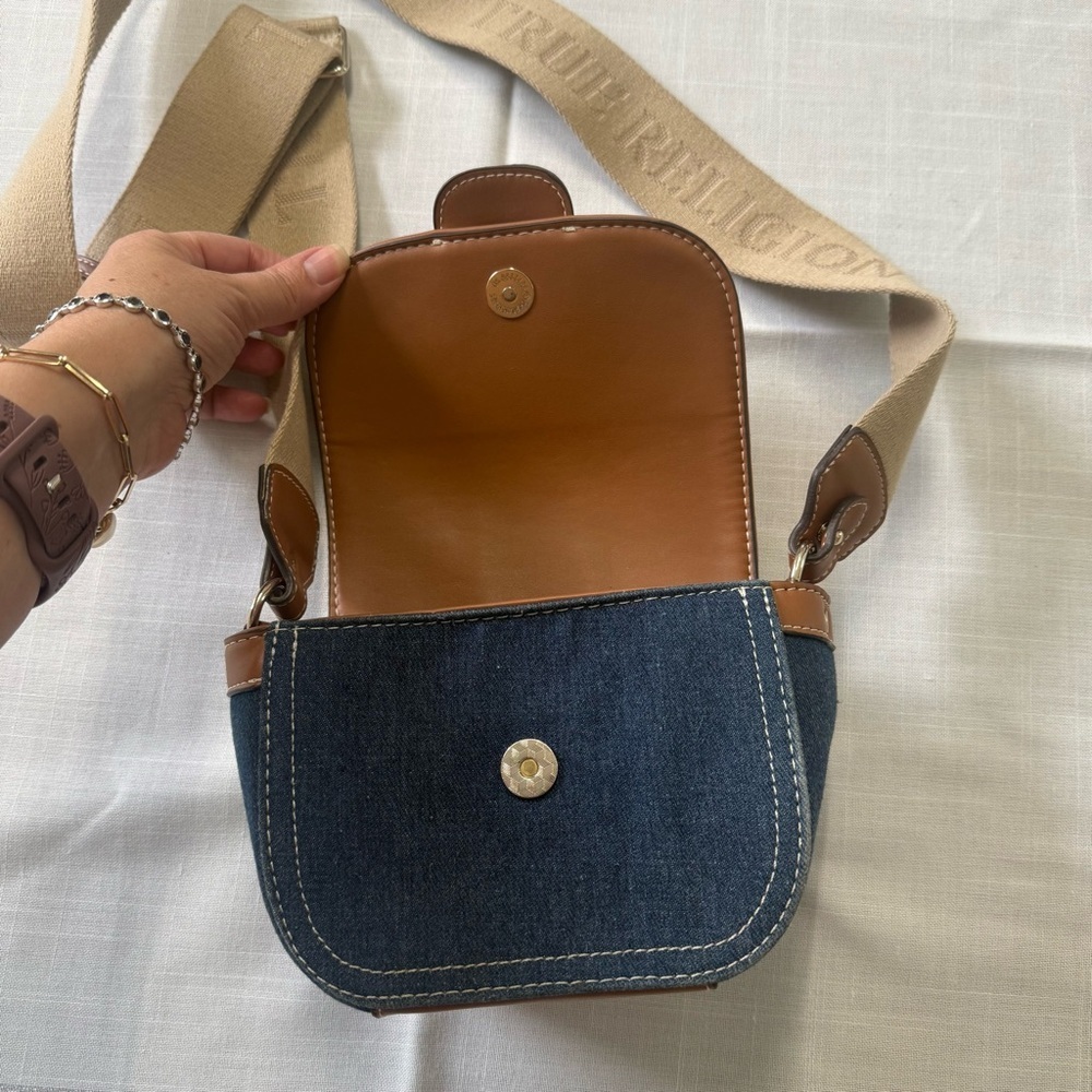 True Religion Horseshoe mini bag denim and faux leather shoulder strap - Picture 11 of 13